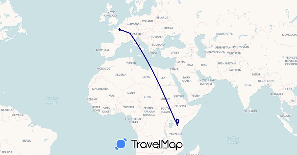 TravelMap itinerary: driving in Switzerland, France, Kenya (Africa, Europe)